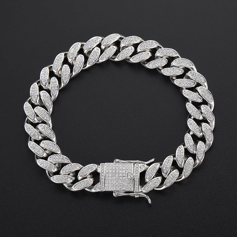 12mm Double Row Cuban Link Full Zircon Hip Hop Jewelry Bracelet - CaratixJewelry